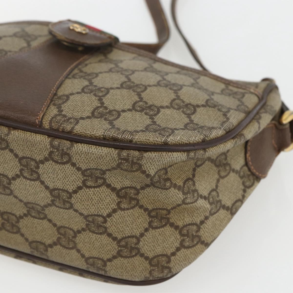 GUCCI GG Supreme Web Sherry Line Shoulder Bag PVC Beige Gold Auth 162314