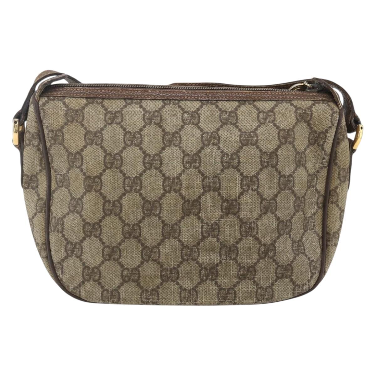 GUCCI GG Supreme Web Sherry Line Shoulder Bag PVC Beige Gold Auth 162314