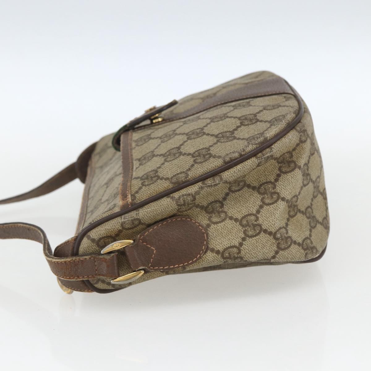 GUCCI GG Supreme Web Sherry Line Shoulder Bag PVC Beige Gold Auth 162314