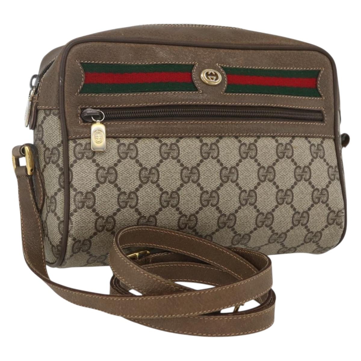 GUCCI GG Supreme Web Sherry Line Bag PVC Beige Red 119 02 087 Auth 162316