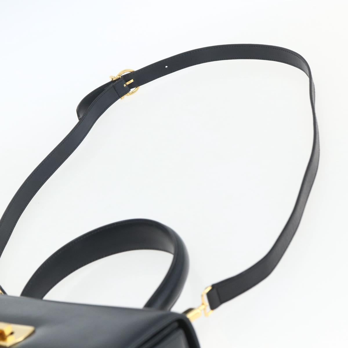 Salvatore Ferragamo Gancini Hand Bag Leather 2way Navy Gold Auth 162320