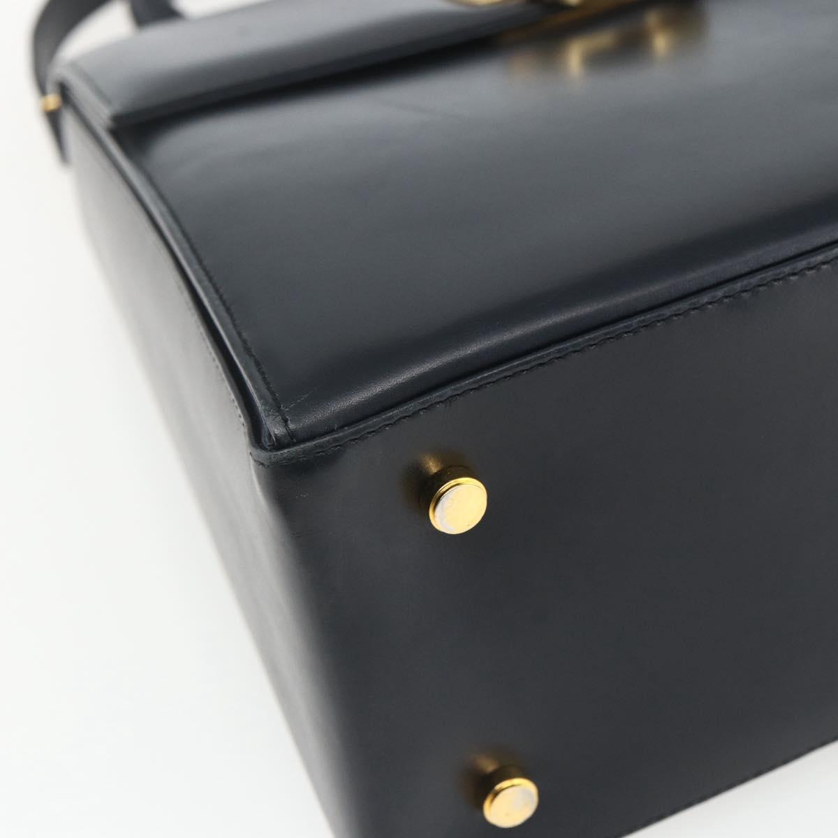 Salvatore Ferragamo Gancini Hand Bag Leather 2way Navy Gold Auth 162320