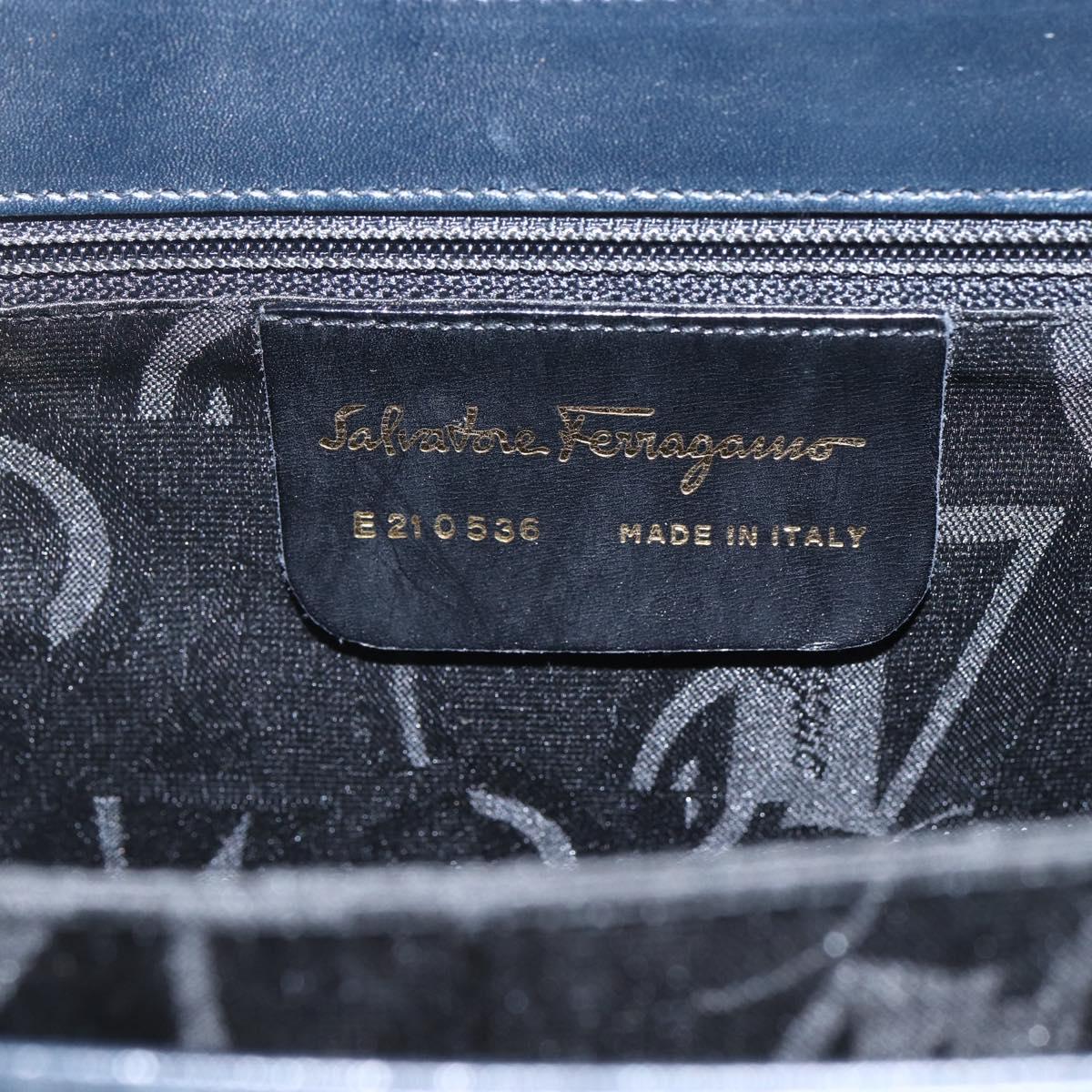 Salvatore Ferragamo Gancini Hand Bag Leather 2way Navy Gold Auth 162320
