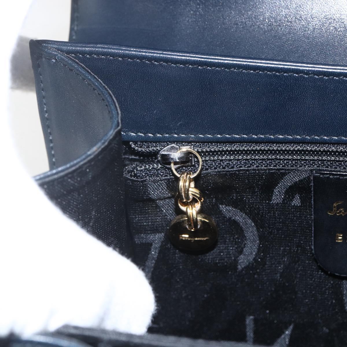 Salvatore Ferragamo Gancini Hand Bag Leather 2way Navy Gold Auth 162320