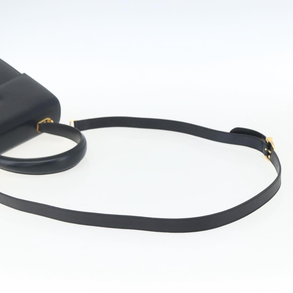 Salvatore Ferragamo Gancini Hand Bag Leather 2way Navy Gold Auth 162320