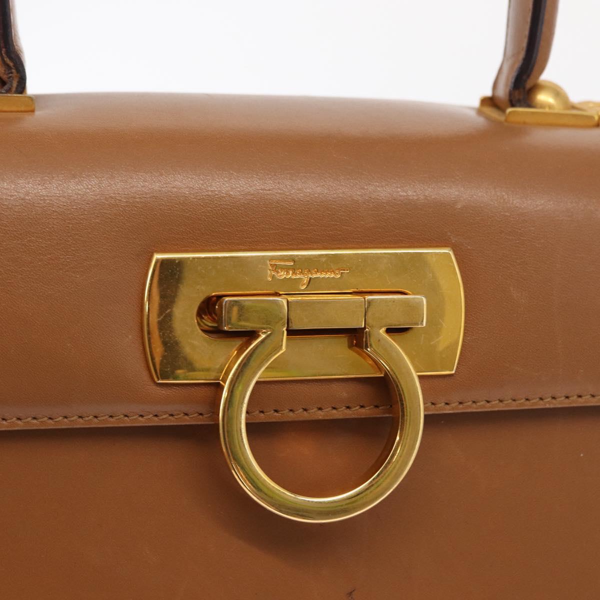 Salvatore Ferragamo Gancini Hand Bag Leather Brown Gold Auth 162321