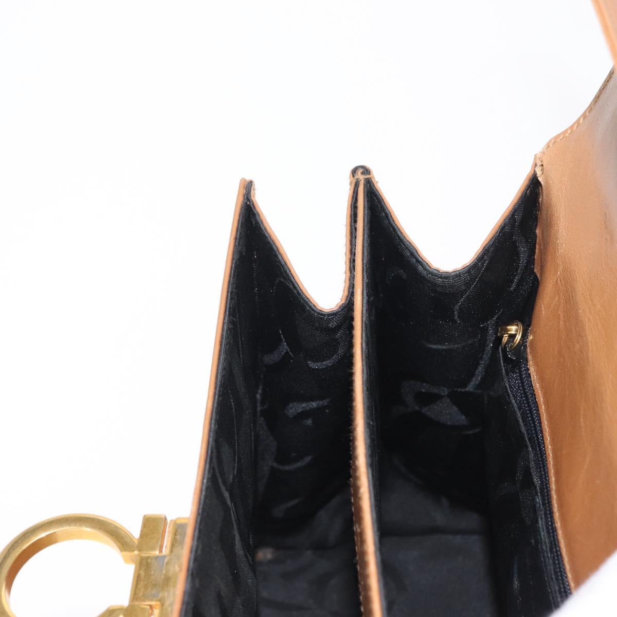 Salvatore Ferragamo Gancini Hand Bag Leather Brown Gold Auth 162321