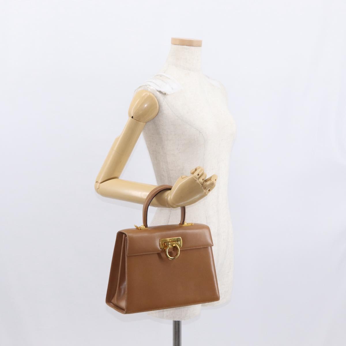Salvatore Ferragamo Gancini Hand Bag Leather Brown Gold Auth 162321