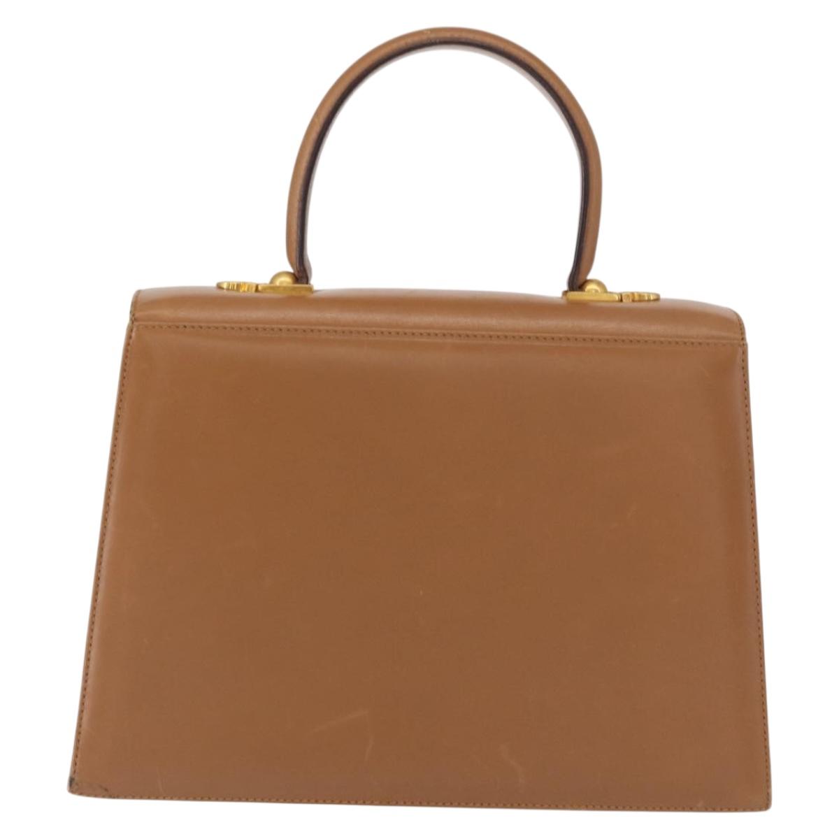 Salvatore Ferragamo Gancini Hand Bag Leather Brown Gold Auth 162321