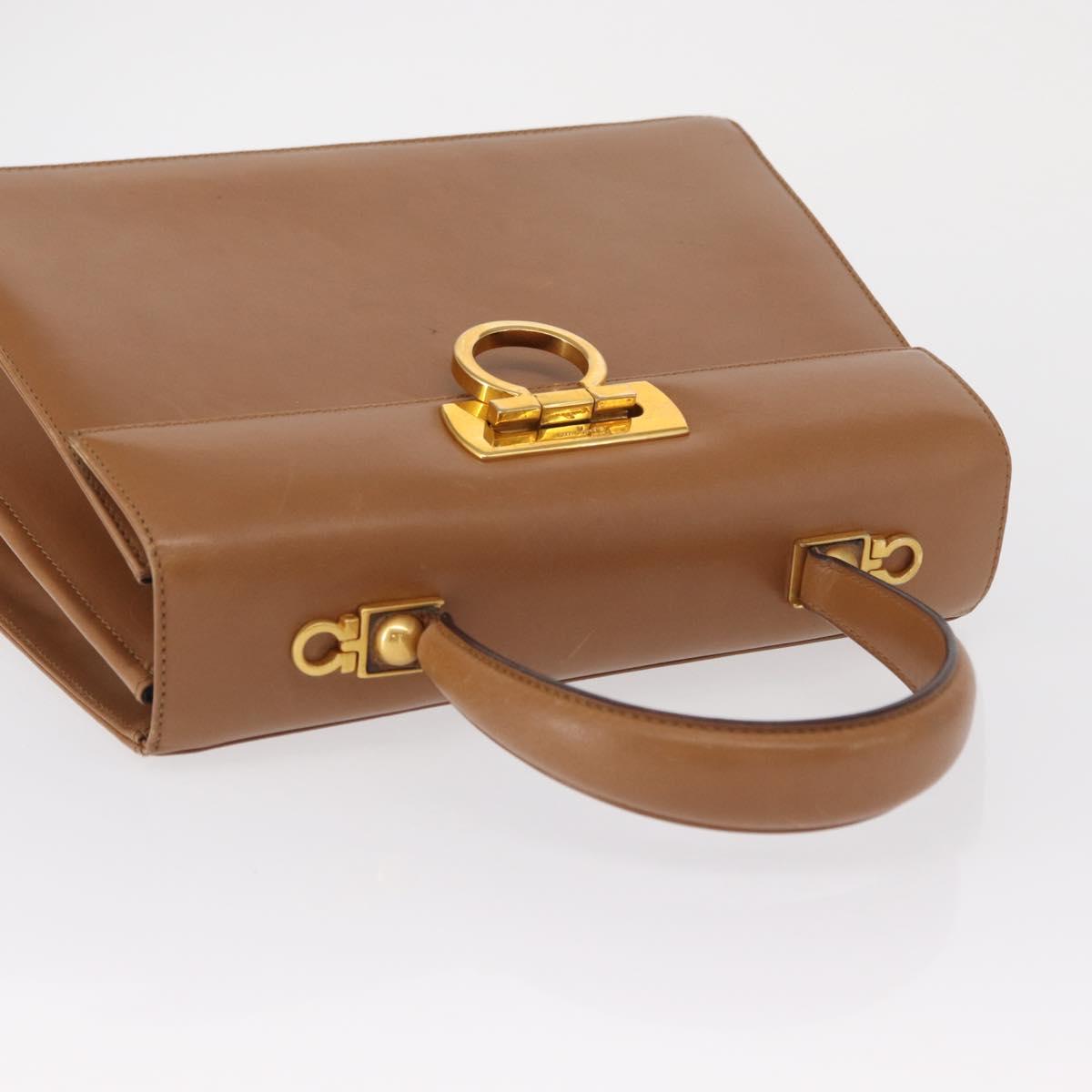 Salvatore Ferragamo Gancini Hand Bag Leather Brown Gold Auth 162321