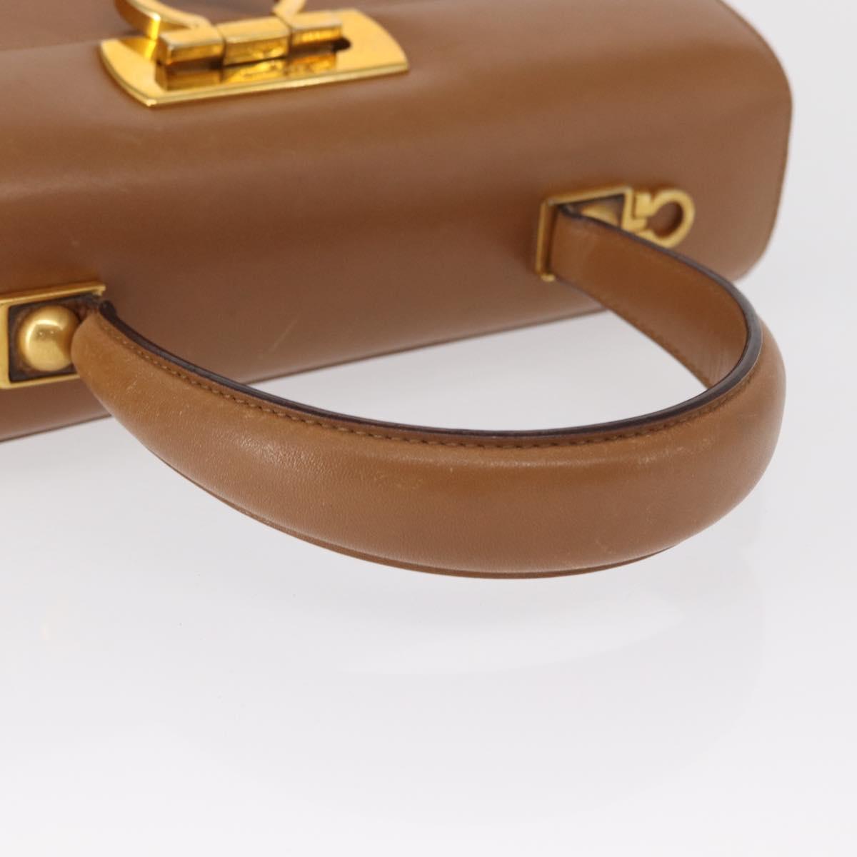 Salvatore Ferragamo Gancini Hand Bag Leather Brown Gold Auth 162321