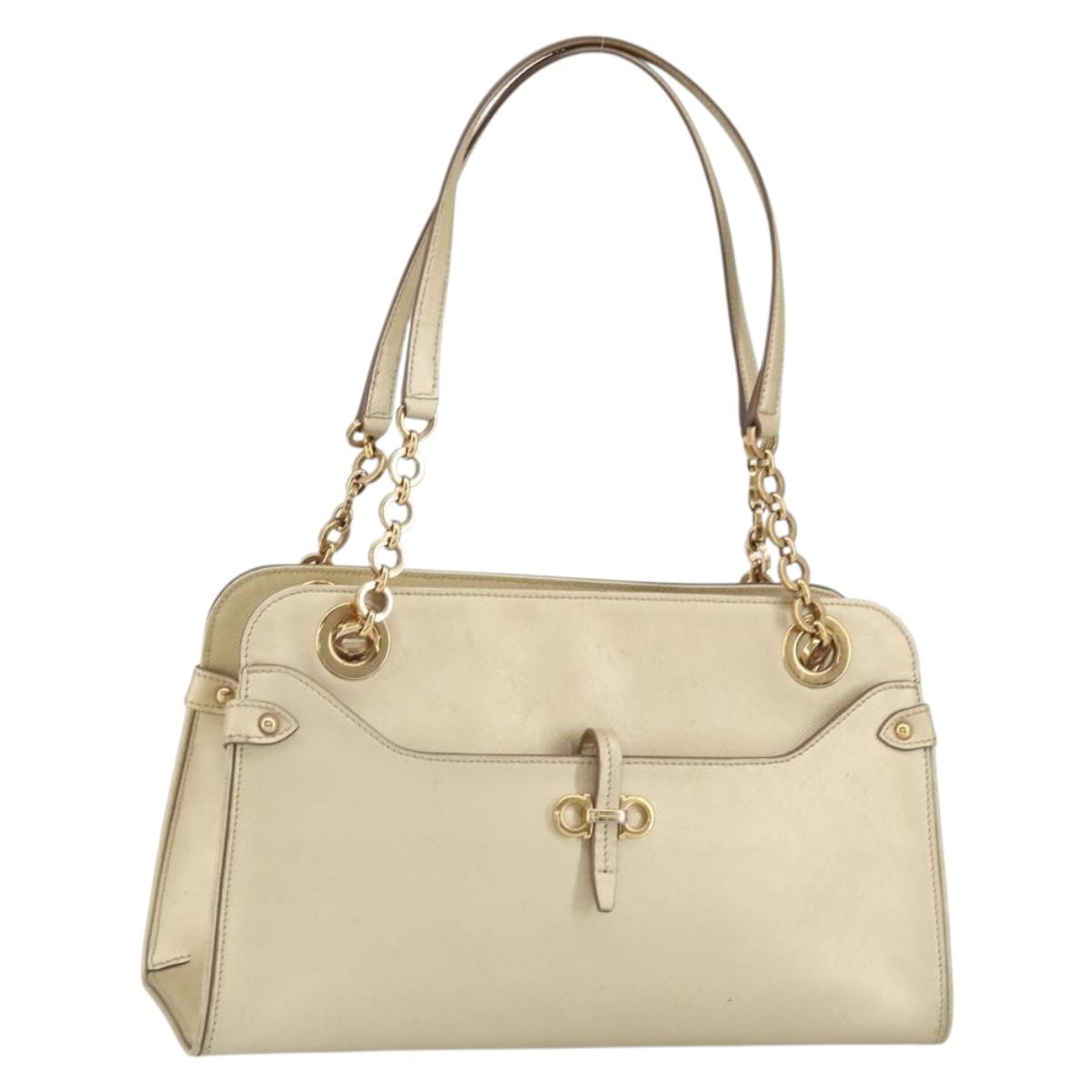 Salvatore Ferragamo Gancini Shoulder Bag Leather Gold Auth 162322