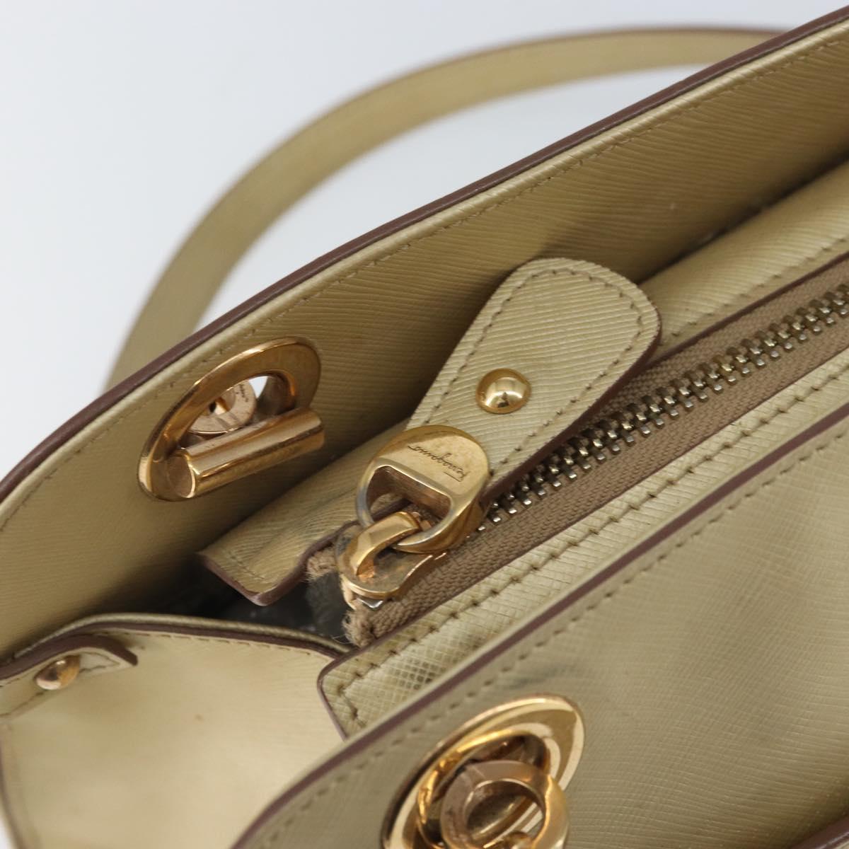 Salvatore Ferragamo Gancini Shoulder Bag Leather Gold Auth 162322