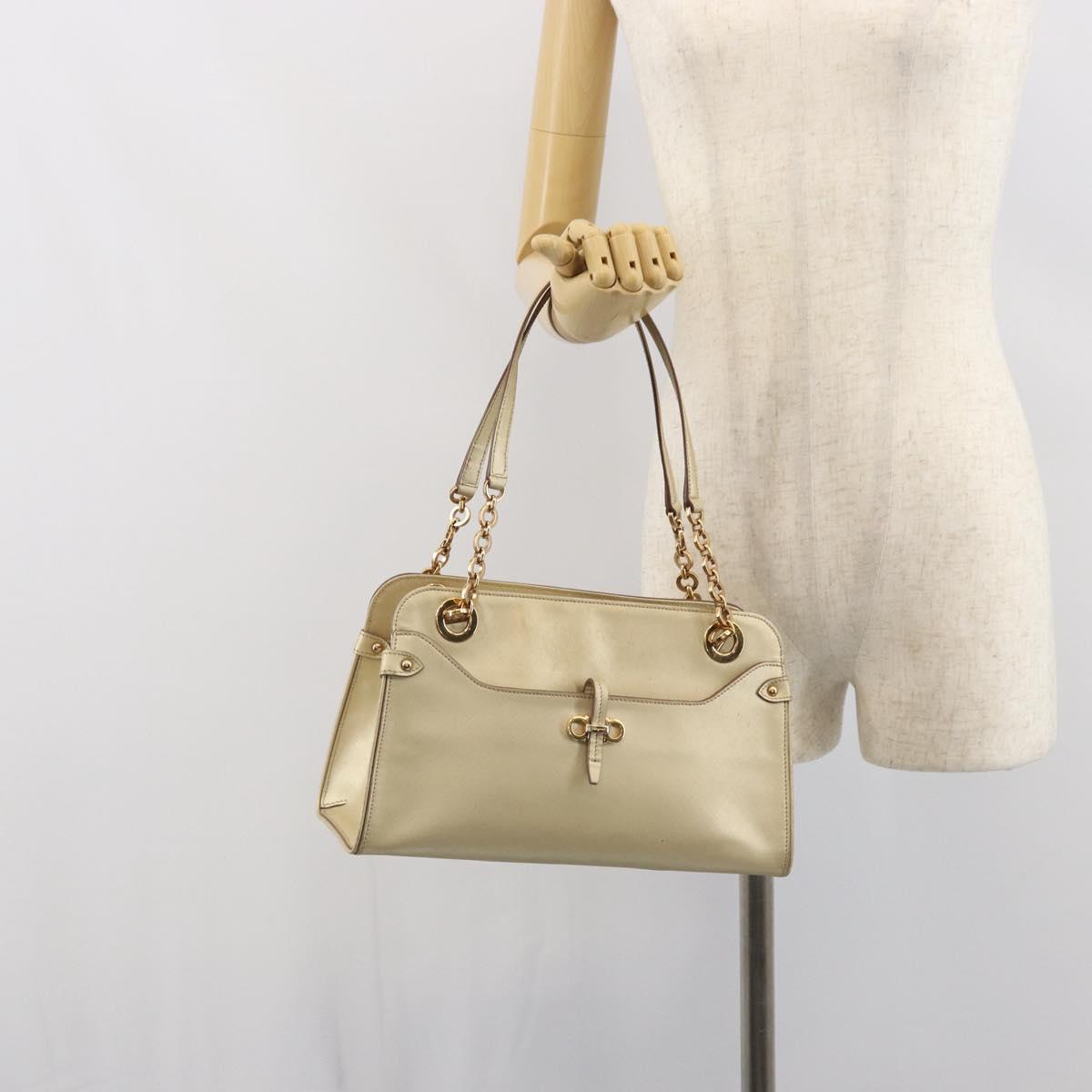 Salvatore Ferragamo Gancini Shoulder Bag Leather Gold Auth 162322