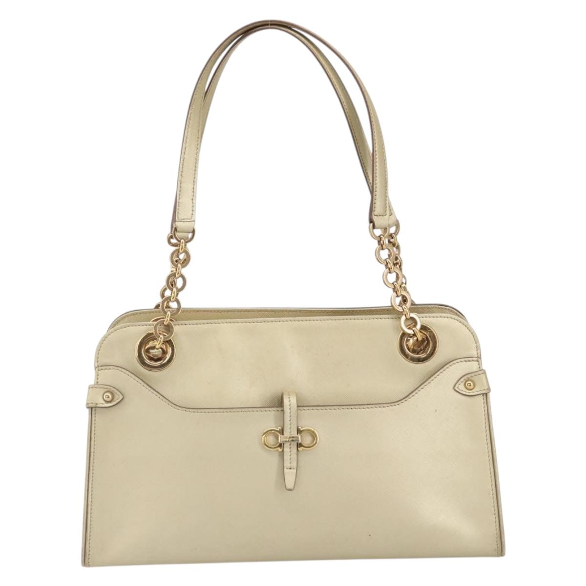 Salvatore Ferragamo Gancini Shoulder Bag Leather Gold Auth 162322