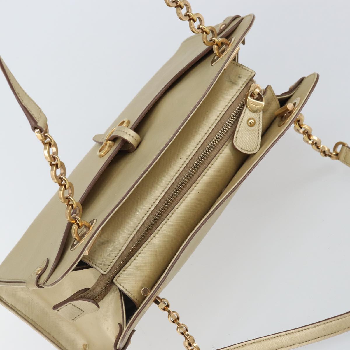 Salvatore Ferragamo Gancini Shoulder Bag Leather Gold Auth 162322