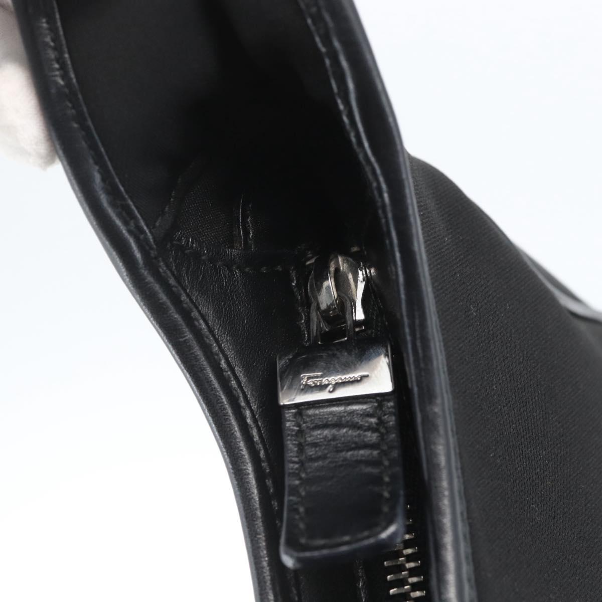 Salvatore Ferragamo Hand Bag Nylon Black Silver Auth 162323