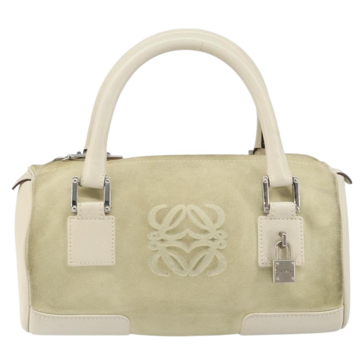 LOEWE Anagram Hand Bag Suede Beige Silver Auth 162324