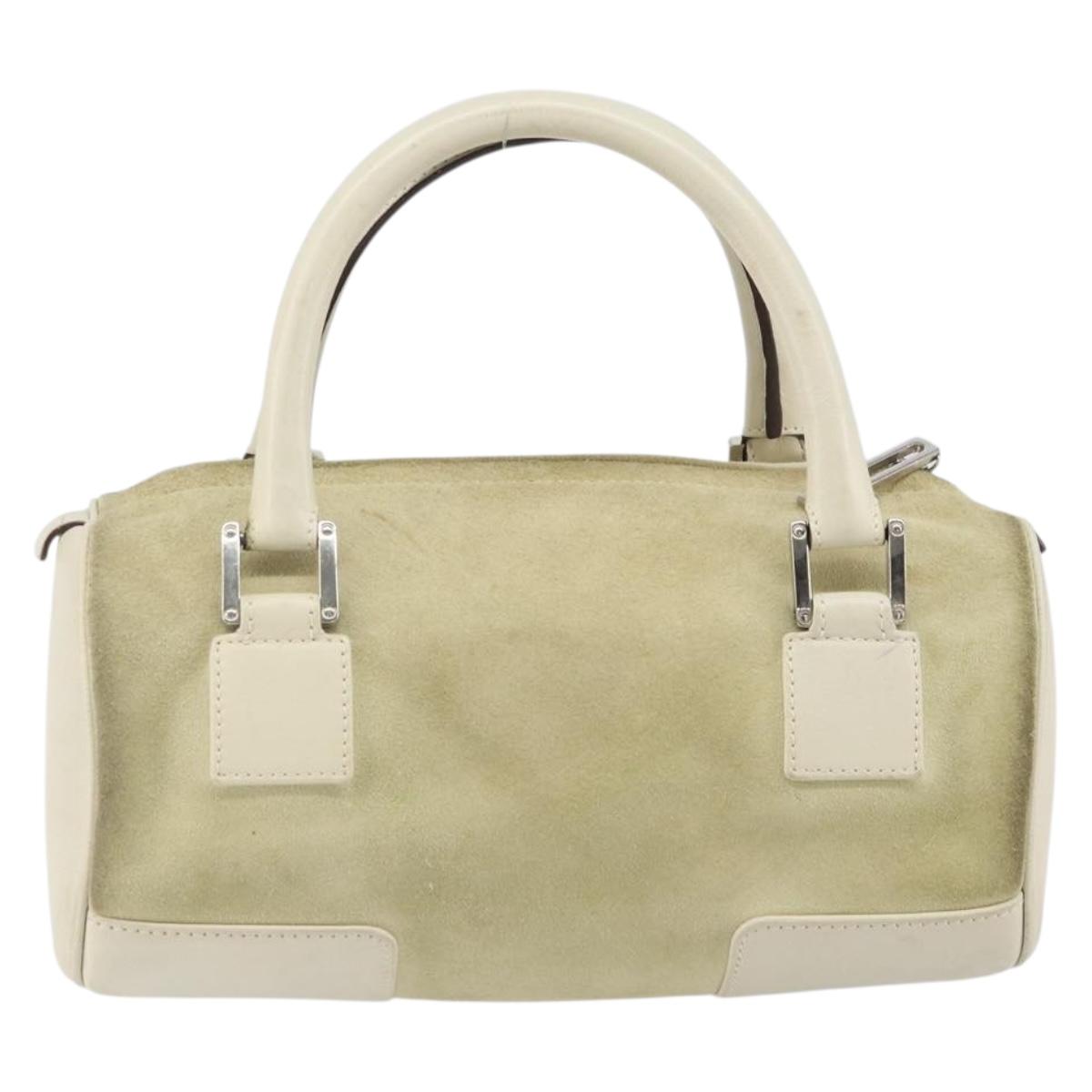 LOEWE Anagram Hand Bag Suede Beige Silver Auth 162324