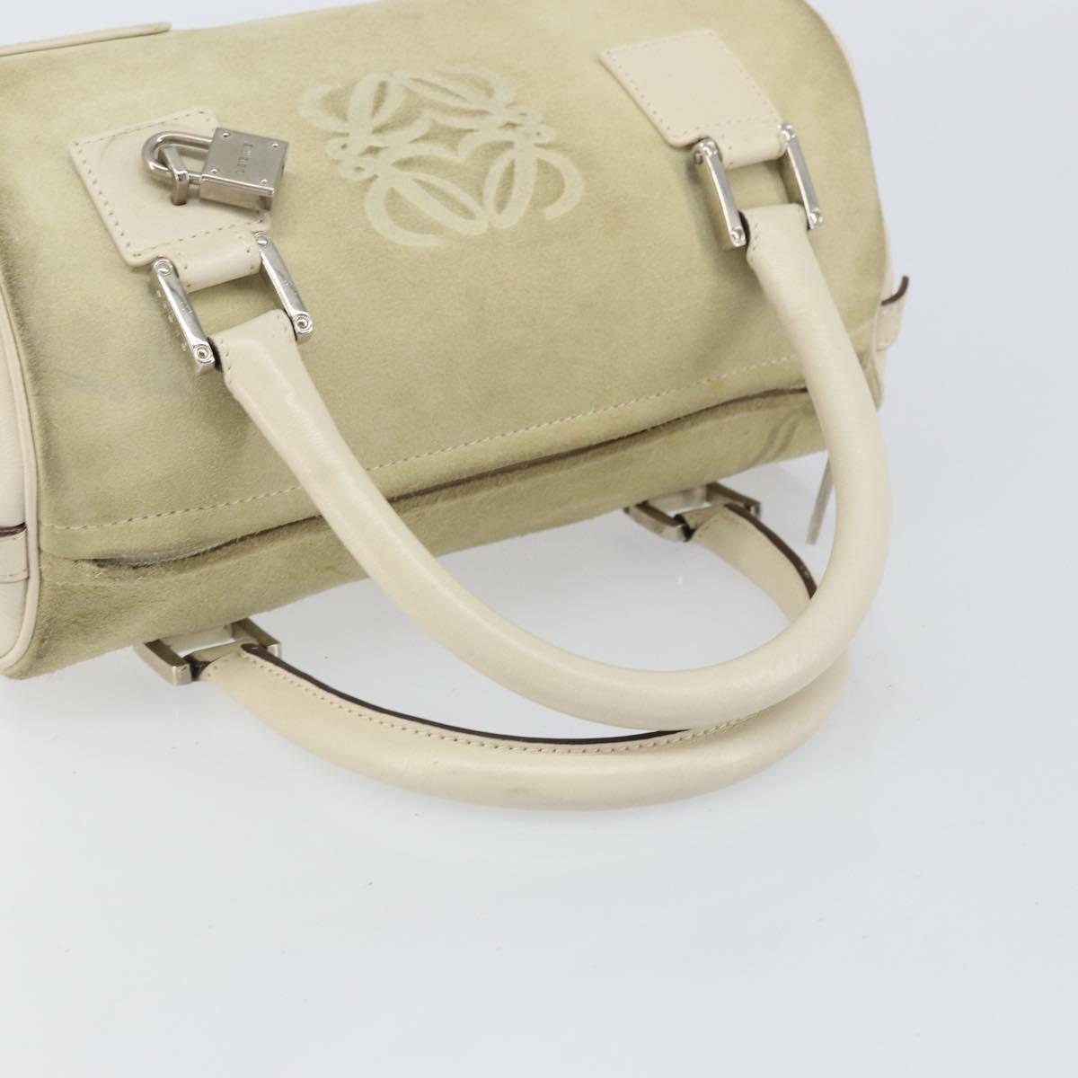 LOEWE Anagram Hand Bag Suede Beige Silver Auth 162324