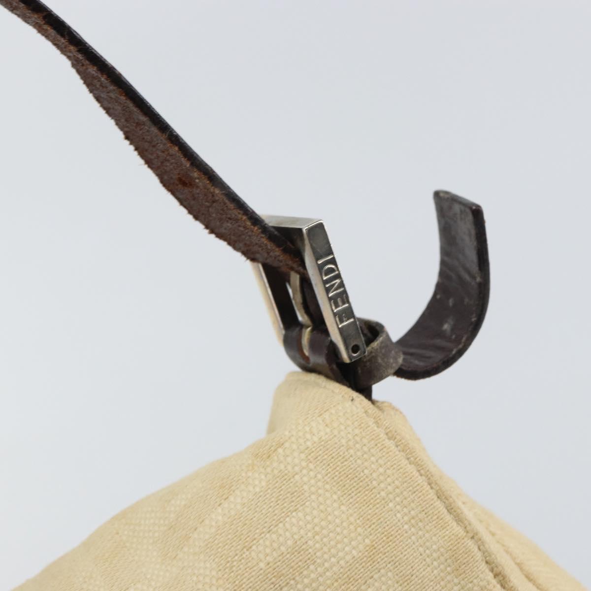 FENDI Zucca Canvas Mamma Baguette Shoulder Bag Beige Silver Auth 162335