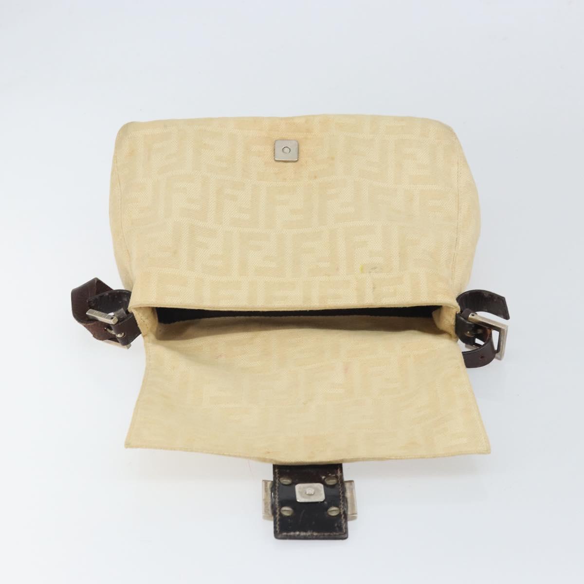 FENDI Zucca Canvas Mamma Baguette Shoulder Bag Beige Silver Auth 162335