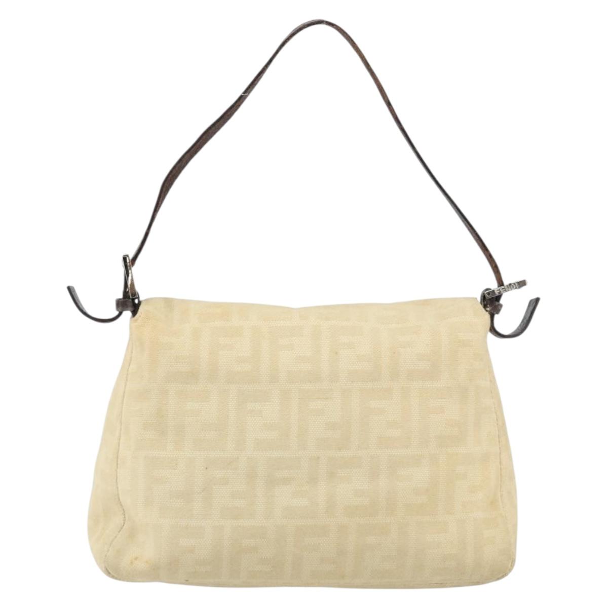 FENDI Zucca Canvas Mamma Baguette Shoulder Bag Beige Silver Auth 162335