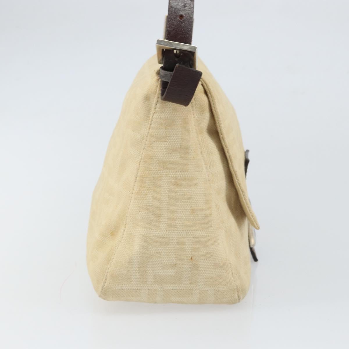 FENDI Zucca Canvas Mamma Baguette Shoulder Bag Beige Silver Auth 162335