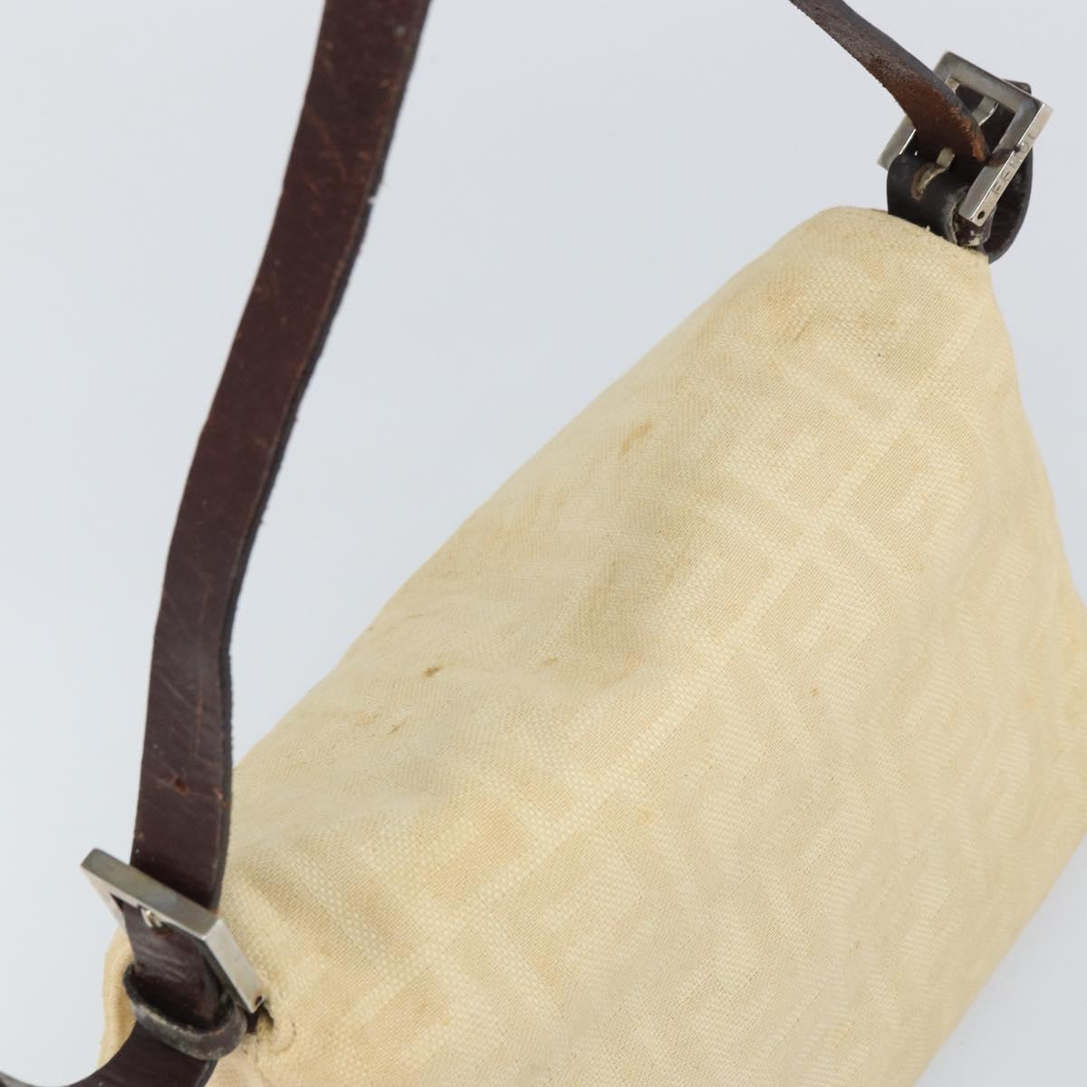 FENDI Zucca Canvas Mamma Baguette Shoulder Bag Beige Silver Auth 162335