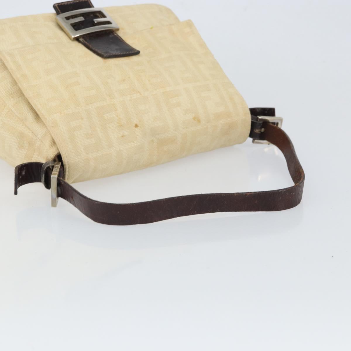 FENDI Zucca Canvas Mamma Baguette Shoulder Bag Beige Silver Auth 162335