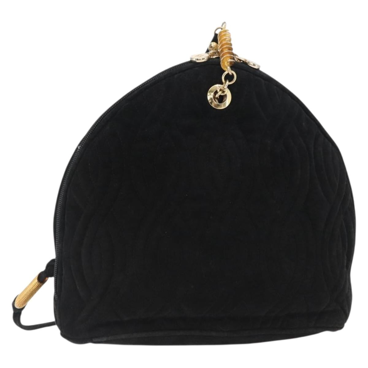FENDI Macaroni Shoulder Bag Suede Black Gold Auth 162337