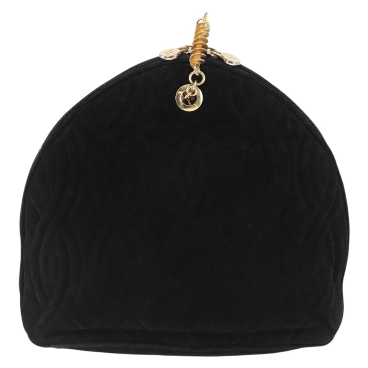FENDI Macaroni Shoulder Bag Suede Black Gold Auth 162337