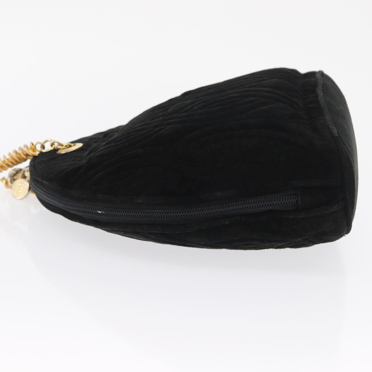 FENDI Macaroni Shoulder Bag Suede Black Gold Auth 162337