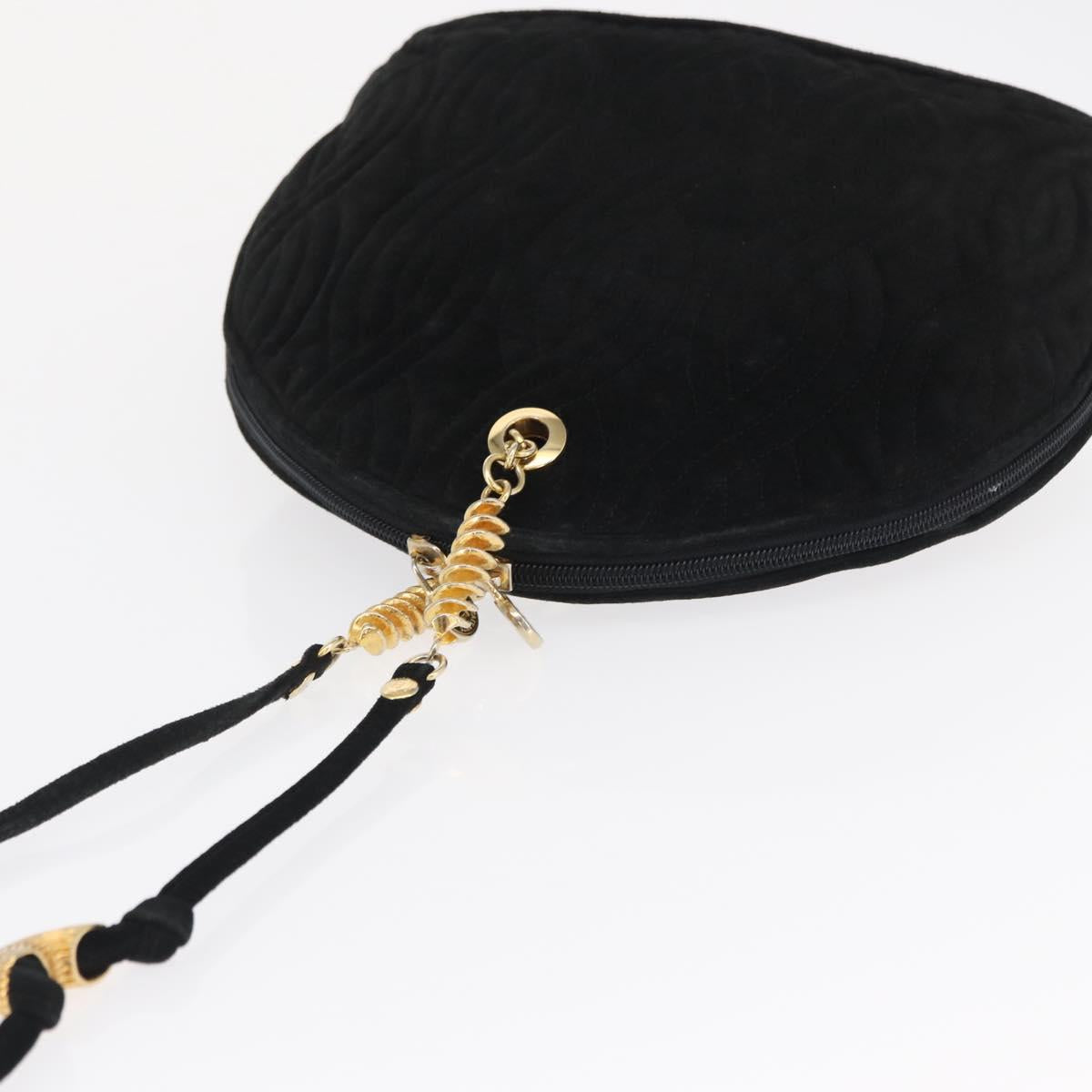 FENDI Macaroni Shoulder Bag Suede Black Gold Auth 162337
