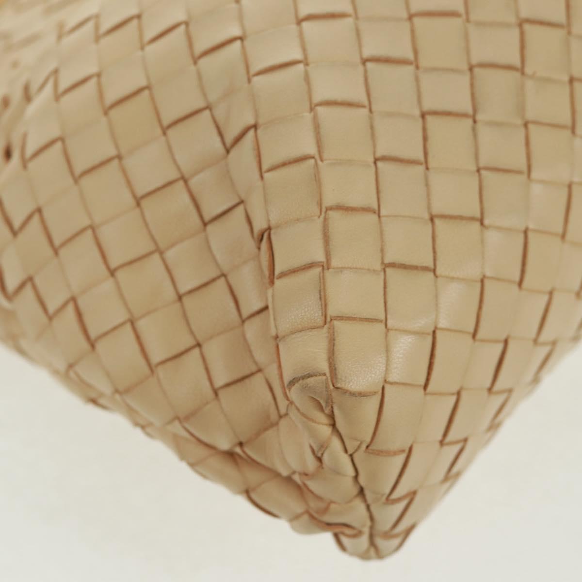 BOTTEGA VENETA INTRECCIATO Chain Shoulder Bag Leather Beige Gold Auth 162338V