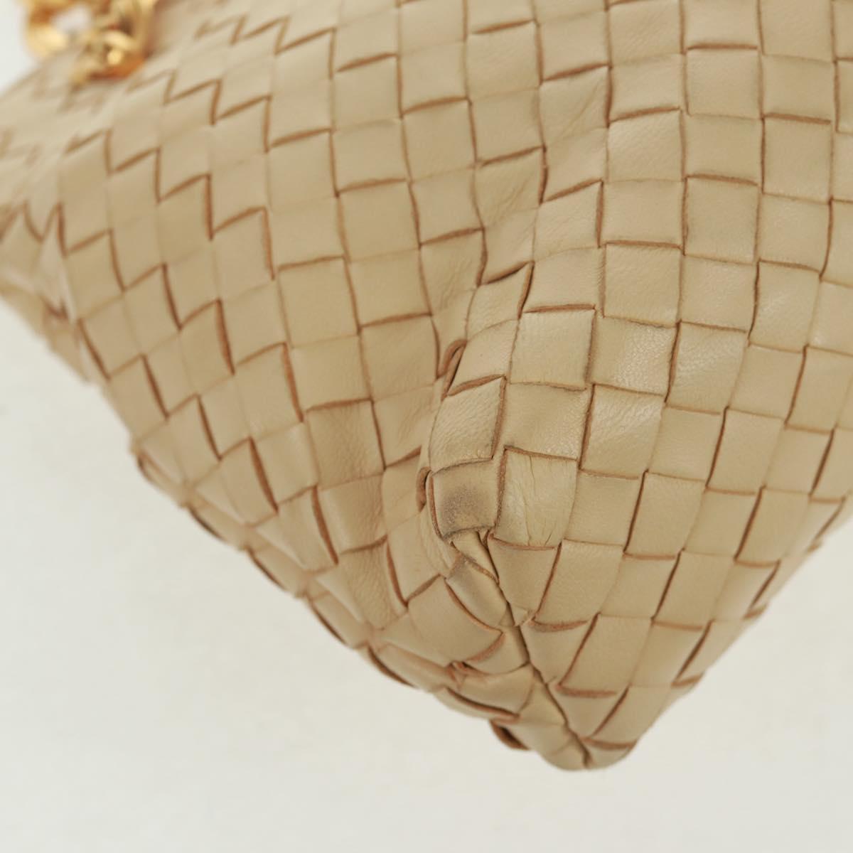 BOTTEGA VENETA INTRECCIATO Chain Shoulder Bag Leather Beige Gold Auth 162338V