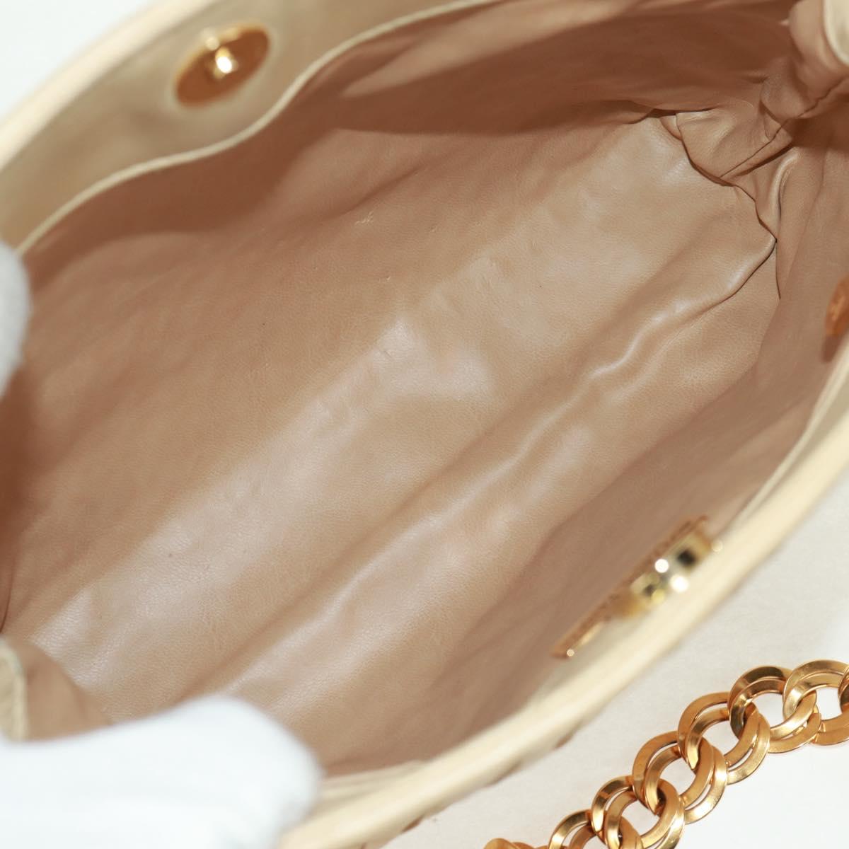 BOTTEGA VENETA INTRECCIATO Chain Shoulder Bag Leather Beige Gold Auth 162338V