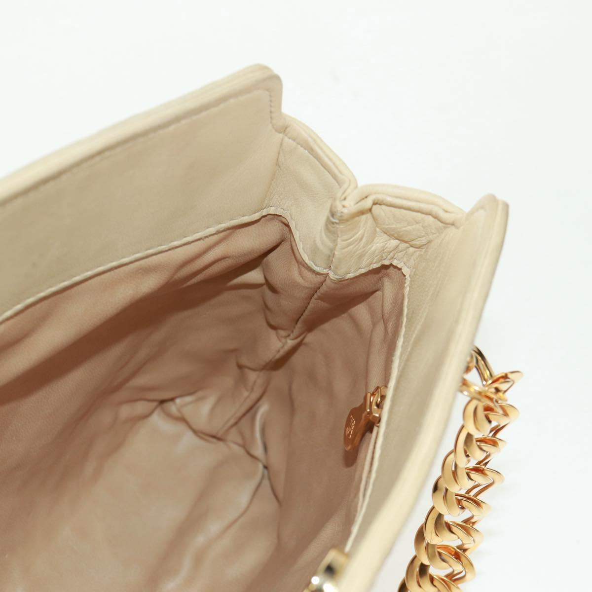 BOTTEGA VENETA INTRECCIATO Chain Shoulder Bag Leather Beige Gold Auth 162338V