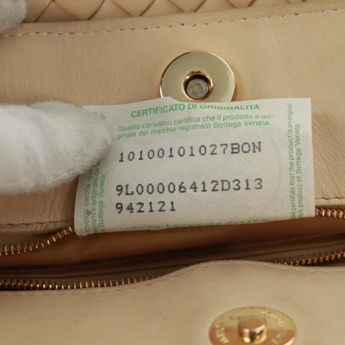 BOTTEGA VENETA INTRECCIATO Chain Shoulder Bag Leather Beige Gold Auth 162338V