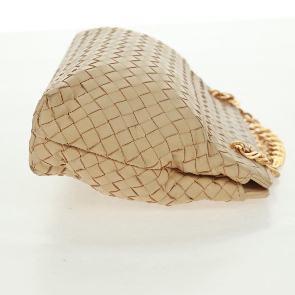 BOTTEGA VENETA INTRECCIATO Chain Shoulder Bag Leather Beige Gold Auth 162338V
