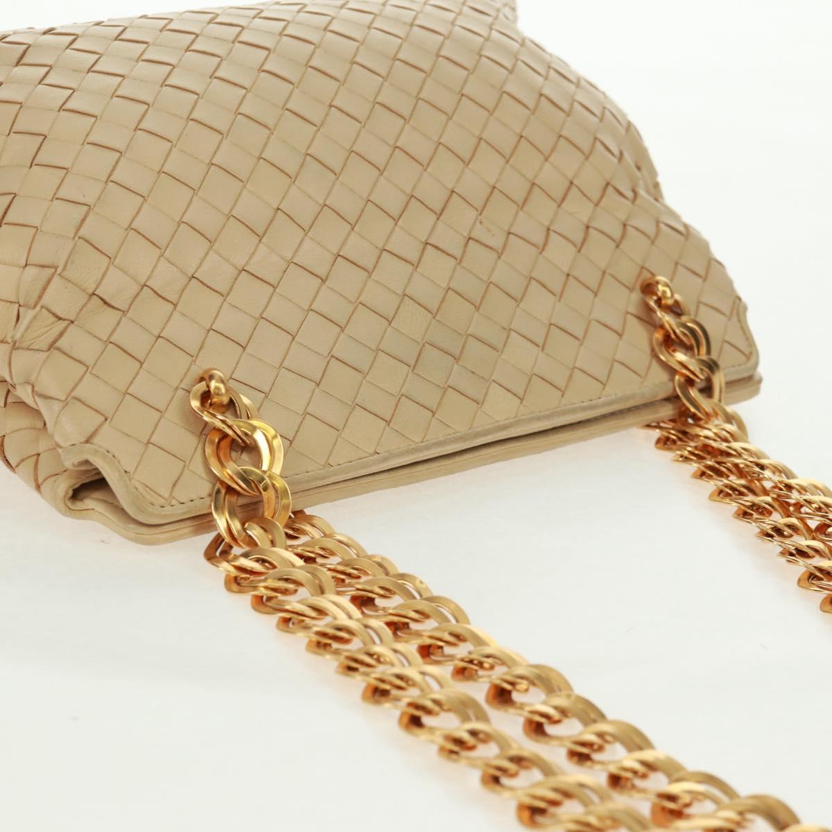 BOTTEGA VENETA INTRECCIATO Chain Shoulder Bag Leather Beige Gold Auth 162338V
