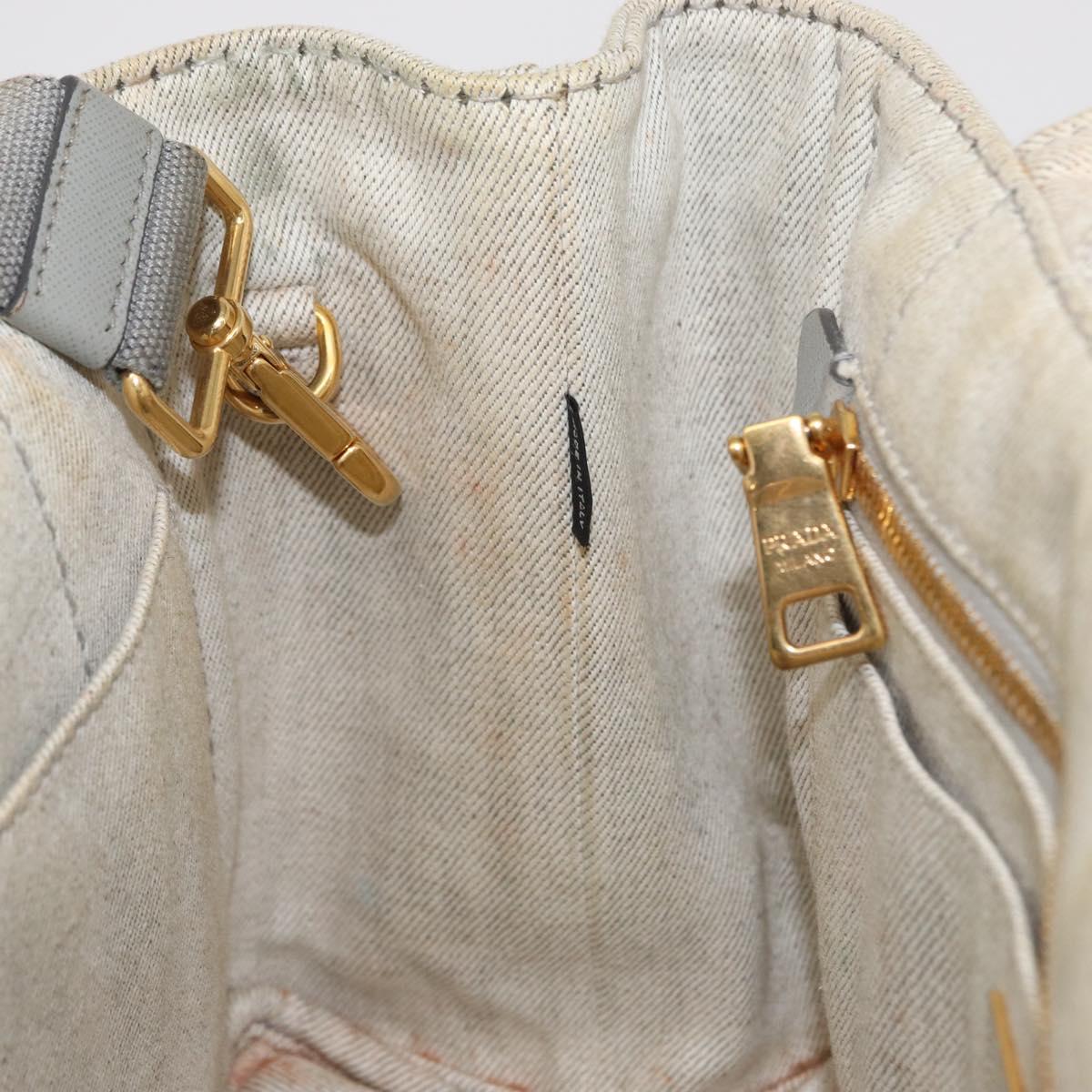 PRADA Canapa PM Hand Bag Canvas 2way Gray Gold Auth 162339