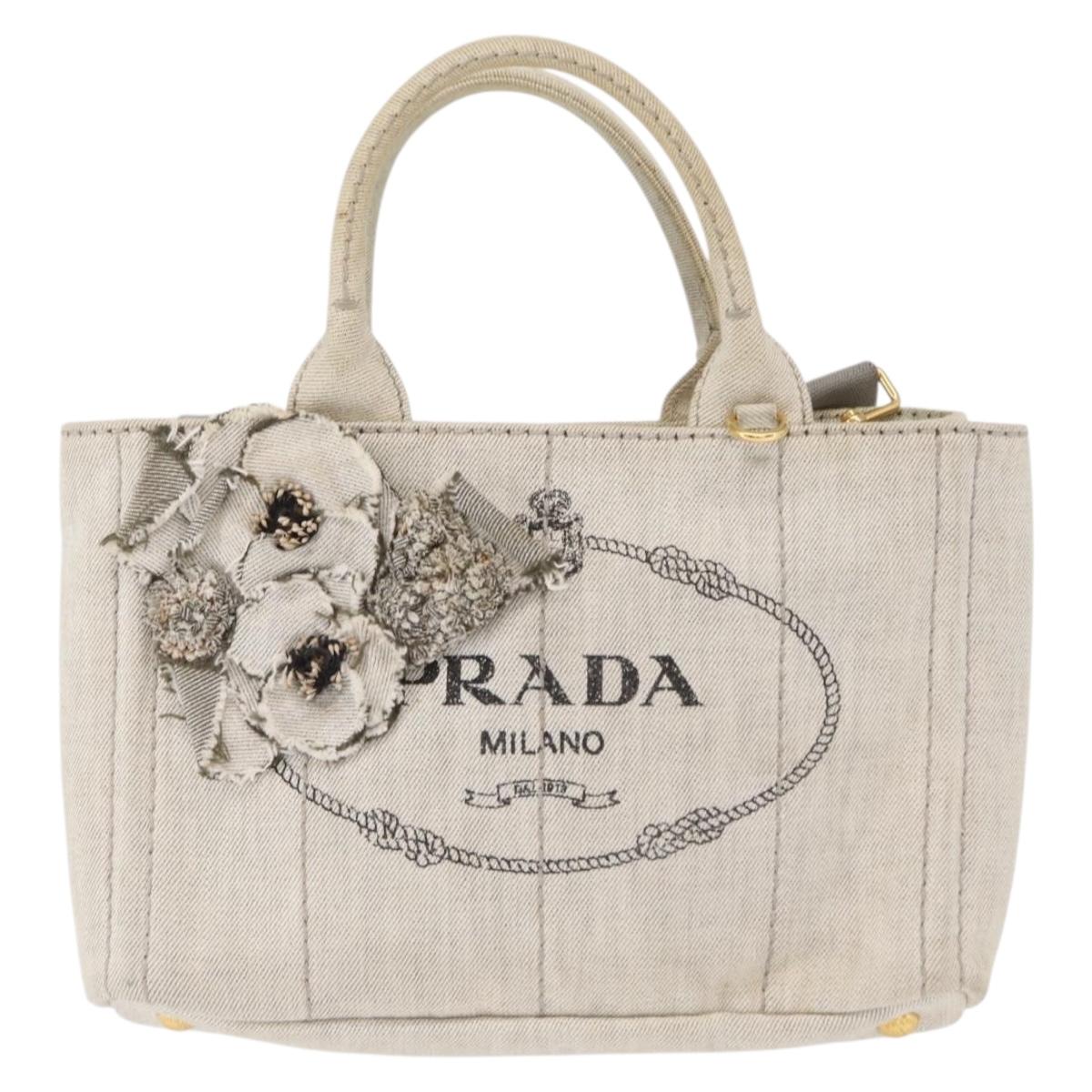 PRADA Canapa PM Hand Bag Canvas 2way Gray Gold Auth 162339