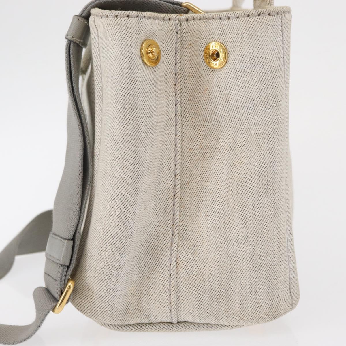 PRADA Canapa PM Hand Bag Canvas 2way Gray Gold Auth 162339