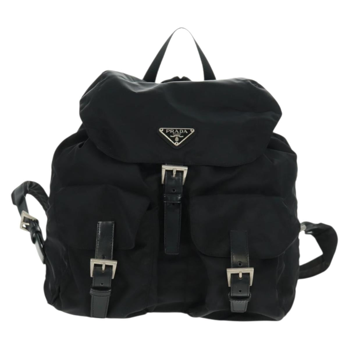 PRADA Backpack Nylon Black Silver Auth 162340A