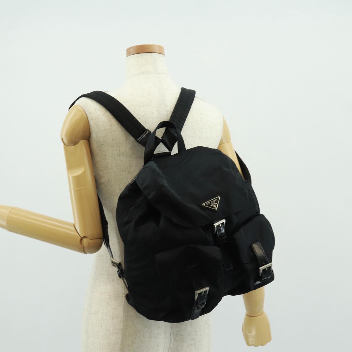PRADA Backpack Nylon Black Silver Auth 162340A