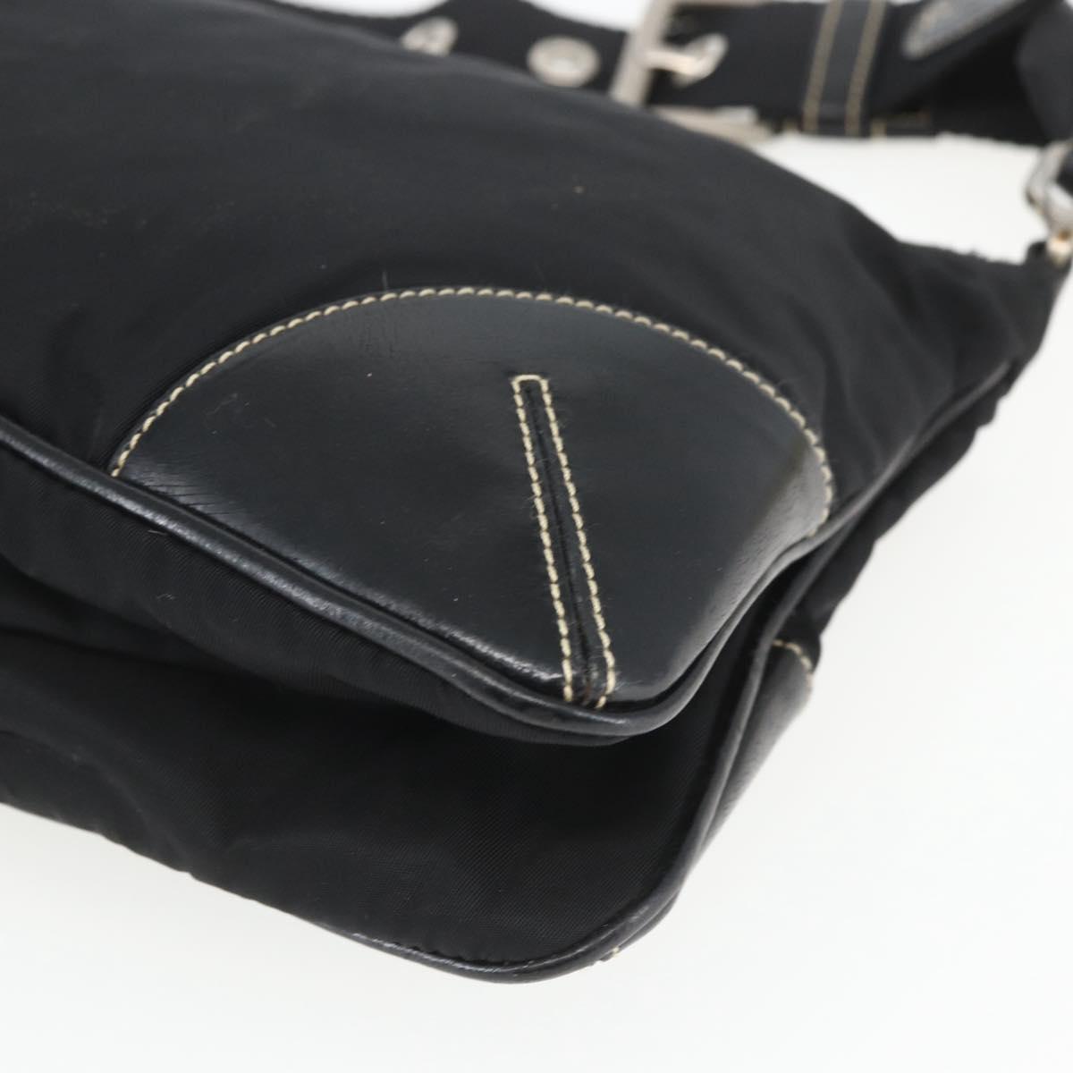 PRADA Shoulder Bag Nylon Black Silver Auth 162342