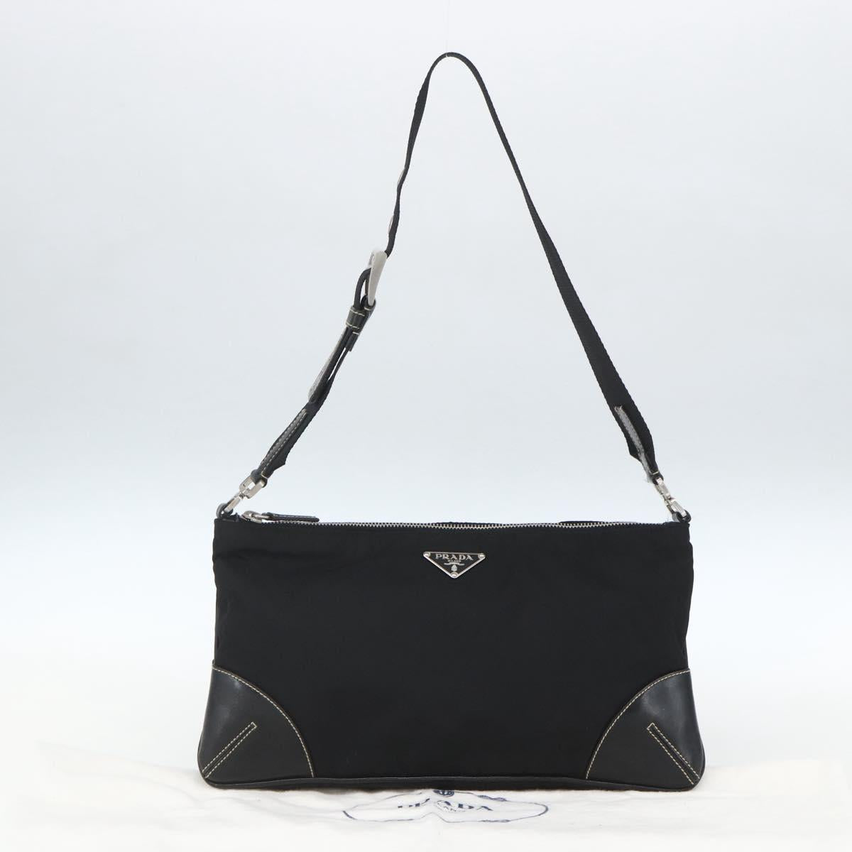 PRADA Shoulder Bag Nylon Black Silver Auth 162342