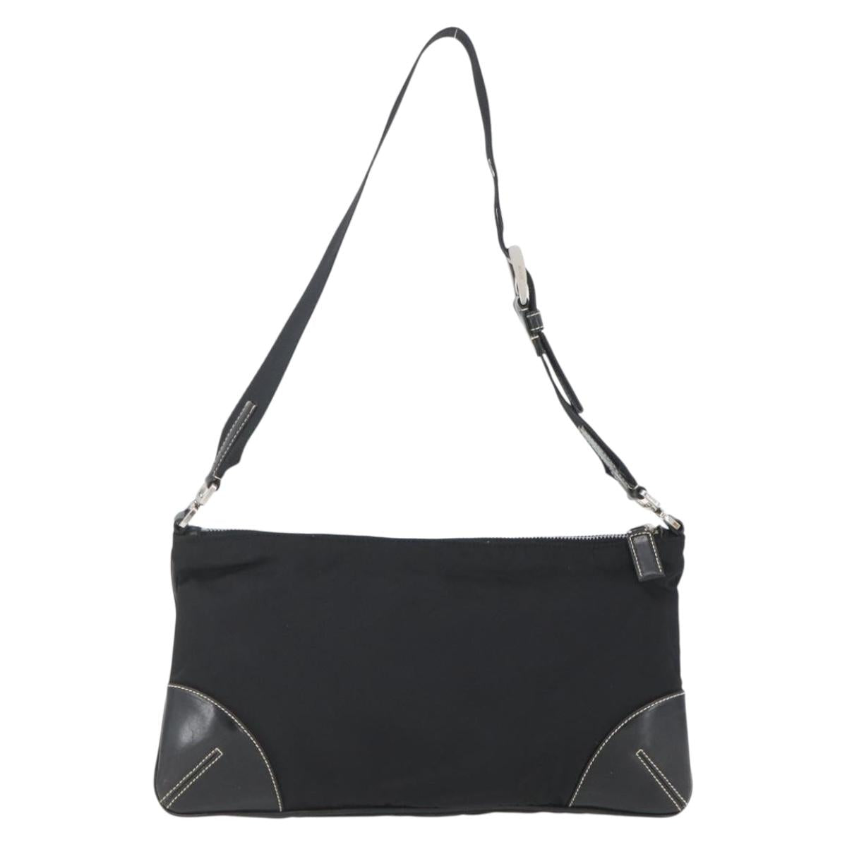 PRADA Shoulder Bag Nylon Black Silver Auth 162342