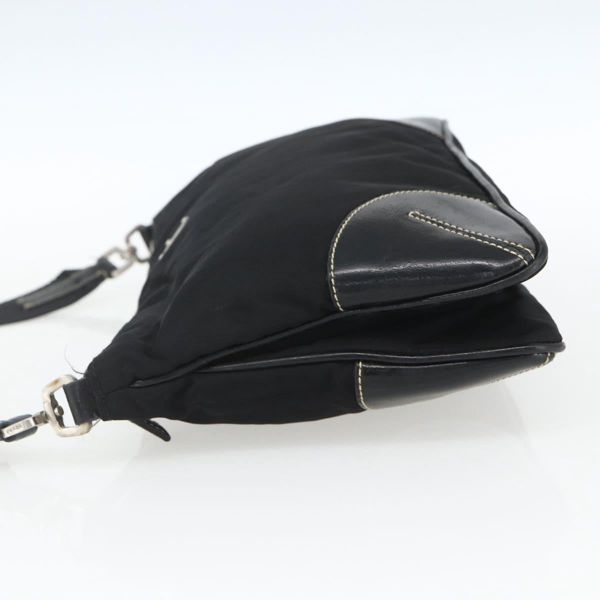 PRADA Shoulder Bag Nylon Black Silver Auth 162342